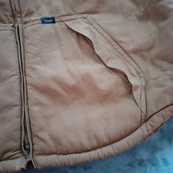 Lee Canvas Vest Mens Large Tobacco Brown Sherpa Lined Full Zip Workwear Rugged - Picture 13 of 15
